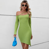 Women Dress Sexy off-Shoulder Slim-Fit Hip-Wrapped Short Dress Long Sleeve Dress