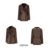 Red Leather Jacket Lapel with Velvet Leather Suede Coat for Women
