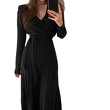 Women Maxi Dress Autumn and Winter V-neck Long Knitted Dress