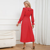 Women Date Dress Winter V-neck Dress Mid-Length Dress