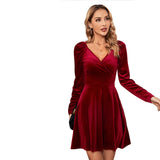 Women Dress Autumn and Winter V-neck Sexy Velvet Dress Banquet Dress