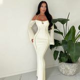 Women Dresses Spring Sexy Backless Lace up Slim Fit Hollow out Long Sleeve Dress