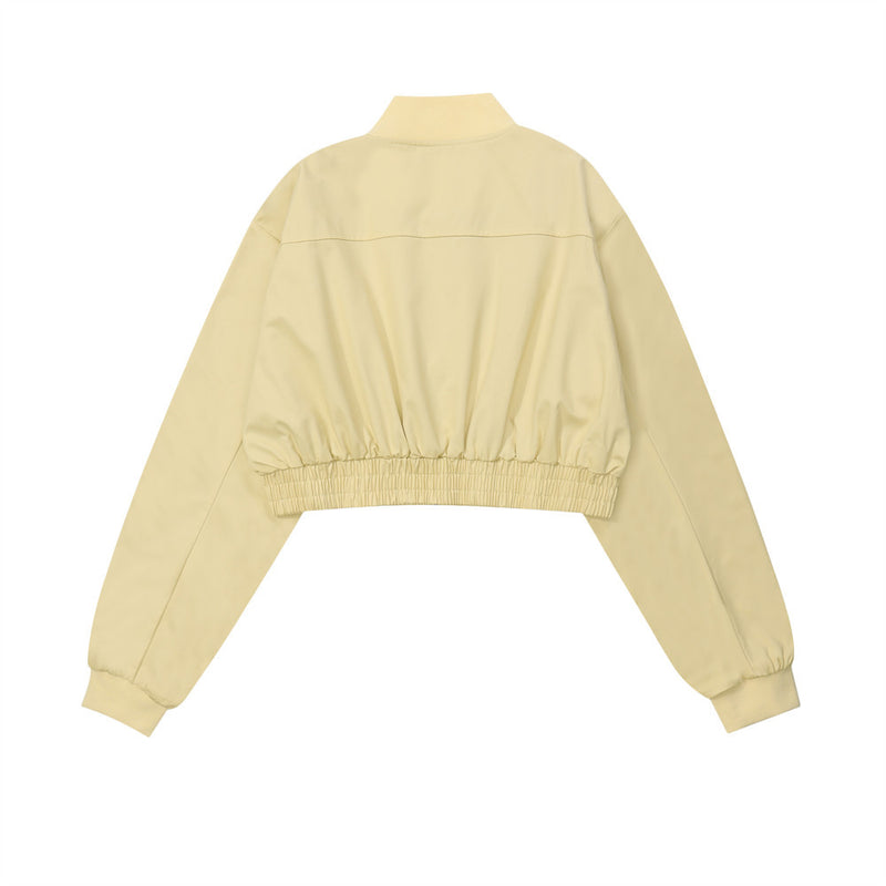 Women Jacket Autumn Stand Collar Long Sleeve Waist Trimming Short Coat