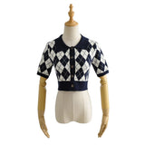 Women Sweater Knitwear Summer Vintage Polo Collar Slim Short-Sleeved Tops