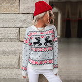 Women Knitted Sweater Autumn Knitted Long Sleeve Pullover round Neck Christmas Sweater