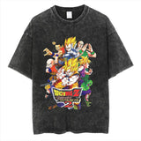 Anime cartoon dragon ball vintage wash print short sleeve t-shirt