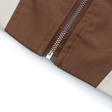 Women Jacket PU Leather Jacket Women's Casual Stand Collar Stitching Motorcycle Clothing