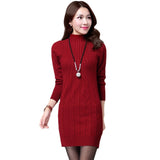 Women Maxi Dress Fall/Winter Slim Turtleneck Hip-Wrapped Sweater