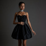 Women Dresses Sexy Drill Chain Spaghetti-Strap Strap Dress Dress (Bla0420)