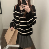 Women Knitwear Autumn and Winter Striped round Neck Sweater Loose Knitted Cardigan