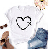 Travel plane heart love Print Women tshirt Cotton Casual