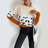 Women Knitted Sweater Autumn Leisure Color Matching Long Sleeve Bottoming Sweater