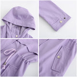 Women Trench Coat Mid-Length Hooded Jacket Long-Sleeved Raincoat