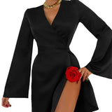 Women Dress Sexy V-neck Flare Sleeve Dress