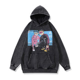 Men Hoodie Hip Hop Distressed Cartoon Printed Casual Hooded Sweater