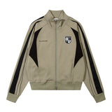 Women Jacket Stitching Contrast Color Jacket Autumn Loose Leisure Sports Zipper Cardigan Outerwear