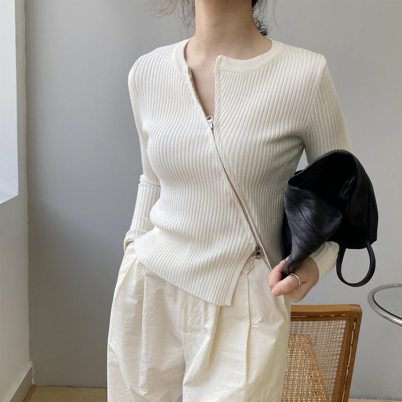 Women Cardigan Sweater Autumn Coat Zipper Slim Fit Short Long Sleeve Top Coat 8t8160