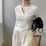 Women Cardigan Sweater Autumn Coat Zipper Slim Fit Short Long Sleeve Top Coat 8t8160