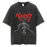 2024Berserk Print T Shirt Men Vintage Washed T-Shirt Anime