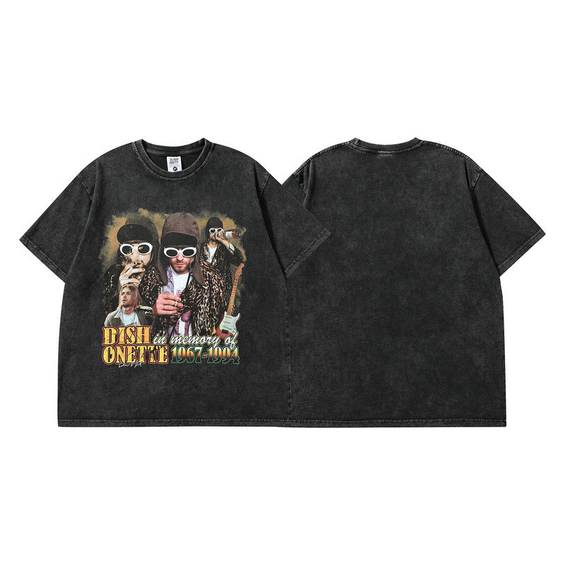 Men T Shirt Vintage Rapper Printed Distressed Short Sleeve T-shirt