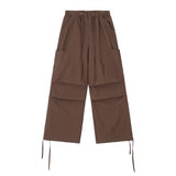 Men Sweatpants Pleated Casual Pants Men's Pocket Straight-Leg Trousers Drawstring Jogger Pants