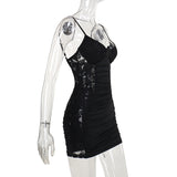Women Dresses Spring Wind Strap Stitching Lace Sheath Sexy Dress