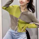 Women Knitwear Autumn Checkerboard Sweater Loose Knitted Cardigan