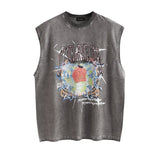 Men Vest Retro Abstract Floral Print Distressed Sleeveless T-shirt