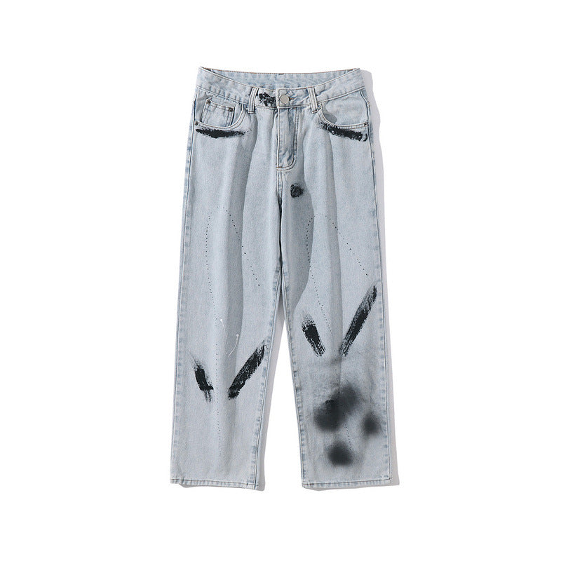 Men Jeans Hand-Painted Graffiti Couple Straight Jeans