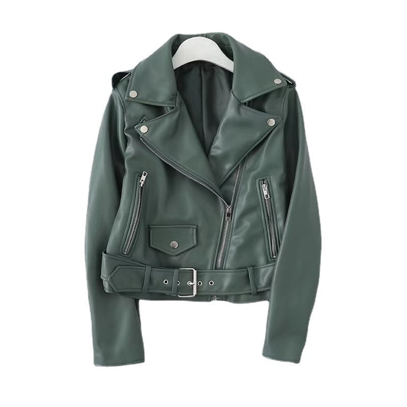 Women Leather Jacket Autumn Slim-Fitting Biker Jacket Pu Leather Women's Short Coat