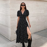 Women Dress Spring and Summer Elegant Print Puff Sleeve Dress