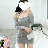 Women Dresses Slip Dress Long Sleeve Cardigan Outer Coat Suit Two-Piece Set