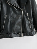 Women Leather Jacket Lapel Punk Hip Hop Tassel Leather Jacket
