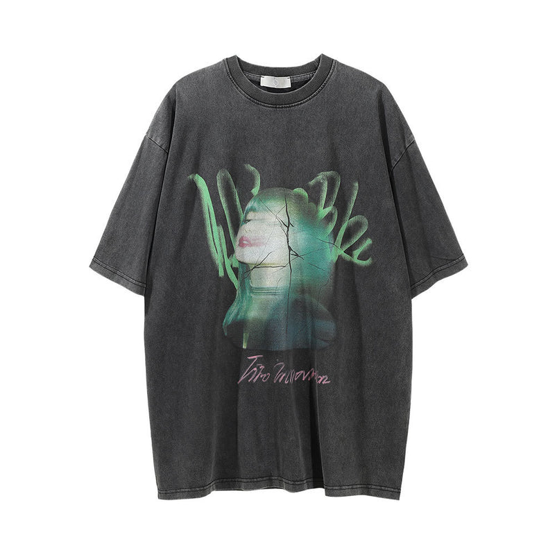 Men Vintage T-Shirt Printed Short Sleeve T-shirt Men's Loose round Neck Half Sleeve