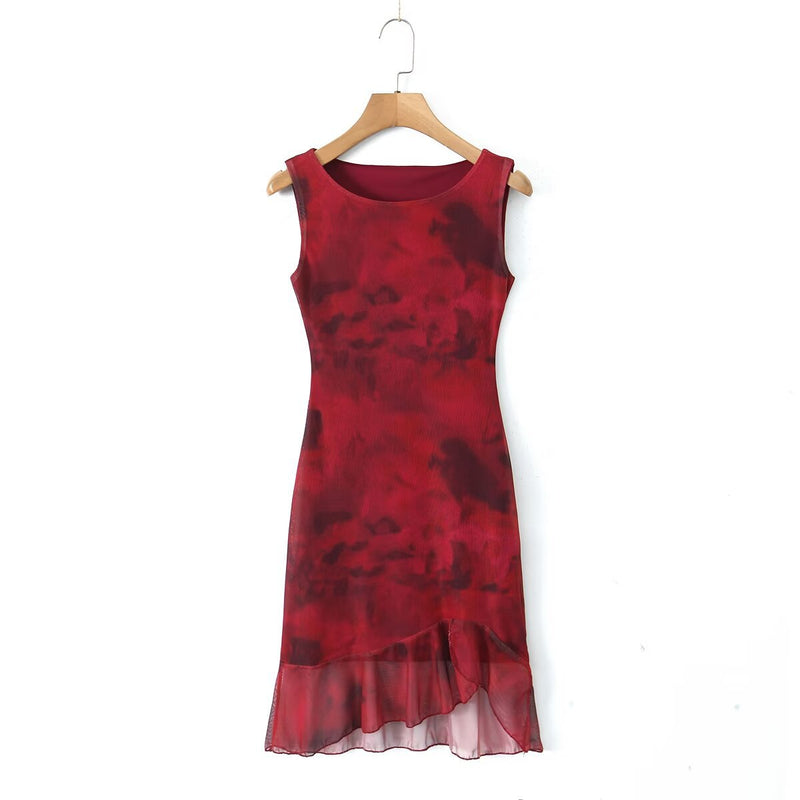 Women Dresses Summer Tie-Dye Mesh Vest Dress Sexy Skirt (Xds0414)