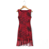 Women Dresses Summer Tie-Dye Mesh Vest Dress Sexy Skirt (Xds0414)