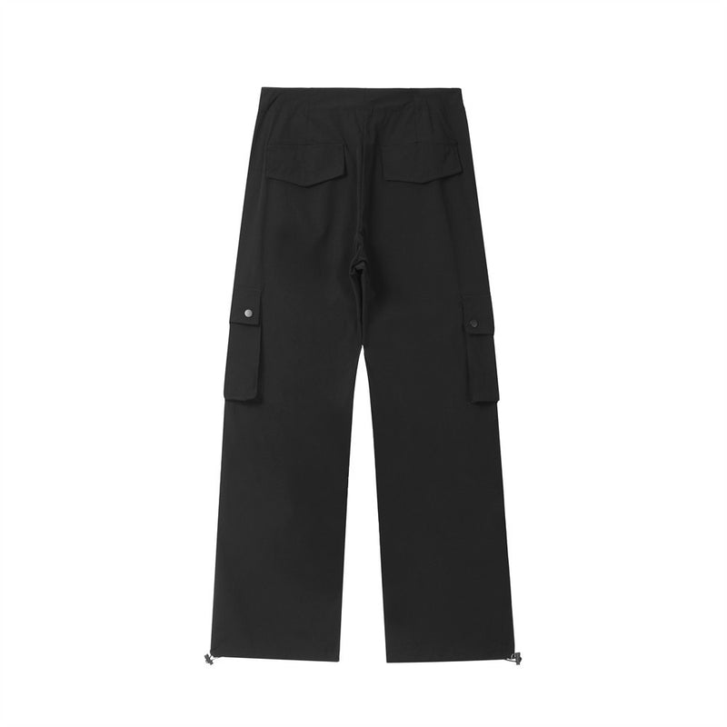 Men Sweatpants Solid Color Multi-Pocket Leisure Trousers Straight Pants Sports Wide-Leg Pants