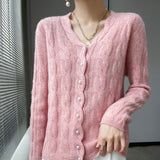 Women Knitwear Spring and Autumn Retro Twist V-neck Sweater Loose Knitted Cardigan