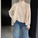 Women Knitted Two-Piece Set Turtleneck Vest Cardigan Knitted Two-Piece X3050