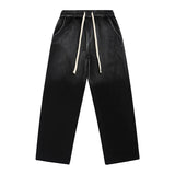 Men Sweatpants Spray Painting Gradient Washing Water Straight Sweatpants Casual Elastic Waist Exercise Length