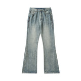 Men Jeans Retro Washed and Worn Ground White Slightly Flared Jeans