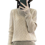 Women Knitted Pullover Turtleneck Sweater Autumn and Winter Long Sleeve Sweater Top