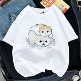 Kawaii Cat Women Print Funny T-shirt Girl Animal Y2K Fashion