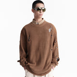 Unisex Winter Cotton Coat Perforated Hole Decoration round Neck Sweater