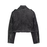 Women Leather Jacket Washed Old Imitation Leather Motorcycle Clothing Leather Coat Autumn PU Leather Short Jacket