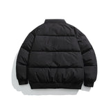 Unisex Winter Cotton Coat Color Letter Print Stand-up Collar Cotton-Padded Clothes Vintage Loose and Warm Cotton Jacket