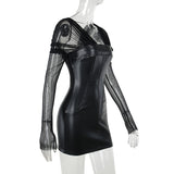Women Dresses Pu Mesh Leather Skirt Autumn and Winter Short Skirt Xs23255ll (Csm202403)