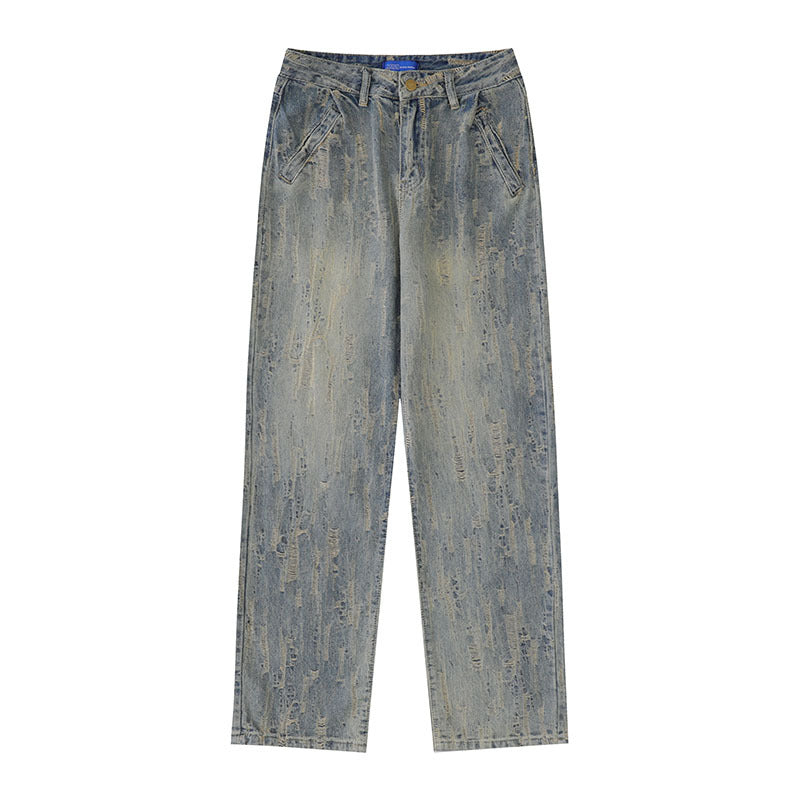 Men Jeans Washed Straight Jeans Loose Do the Old Cowboy Trousers