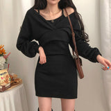 Women Dresses Brown Suspenders Dress Short Two-Piece Blouse Pack