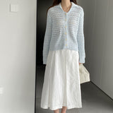 Women Cardigan Sweater Hollow out Sweater Cardigan Polo Collar Top Coat X3009